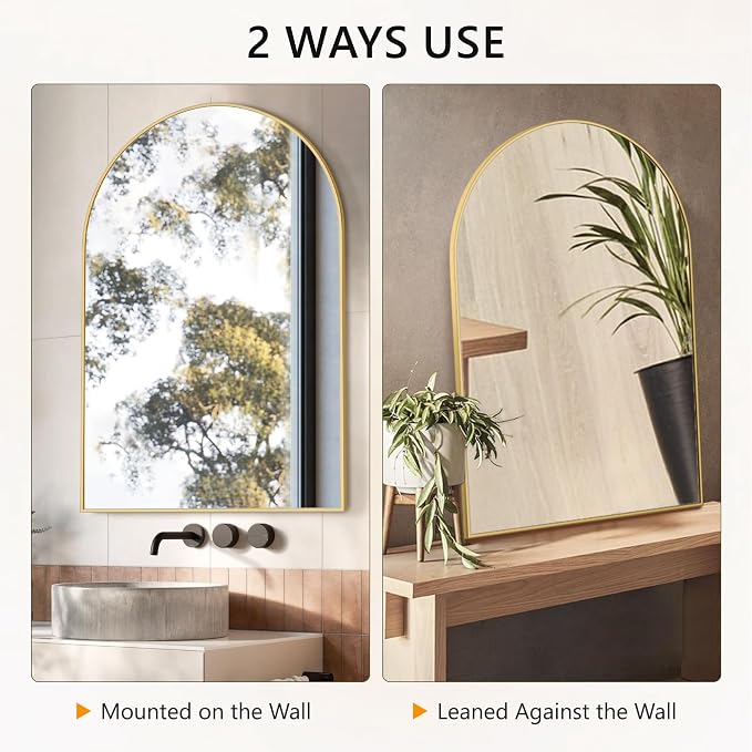 Arched Bathroom Mirror for Wall, 40" x 28" Metal Frame Vanity Mirror, Gold | Aluminium Alloy Frame, HD Shatterproof Glass, for Bathroom Over Sink , Entryway, Bedroom, Living Room