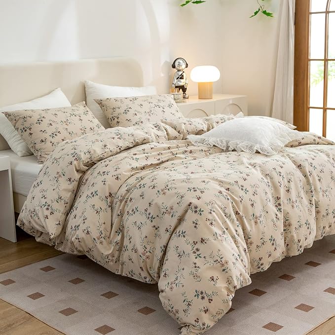 Floral Comforter Set King 3 Pieces Soft Chic Garden Style Floral Print Lightweight Vintage Botanical Flowers Comforter Set for All Seasons 1 Comforter and 2 Pillowcases