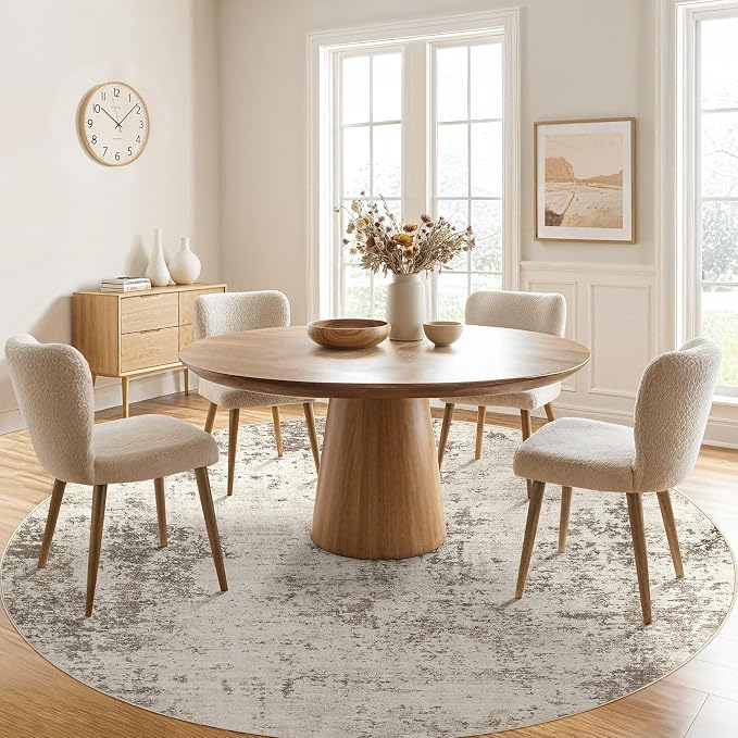 UERMEI 8ft Round Area Rug Living Room Rugs - 8x8 Washable Neutral Modern Abstract Soft Thin Rug Indoor Floor No Slip Rug Carpet for Bedroom Under Dining Table Home Office Decor - Dark Brown