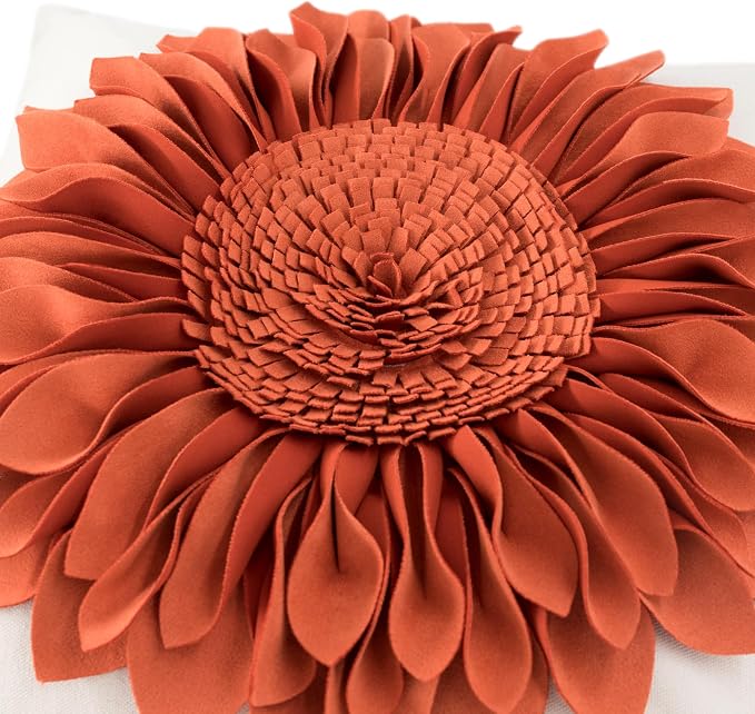 OiseauVoler Fall 3D Sunflower Throw Pillow Cover Decorative Handmade Pillowcase Cushion Cover Case for Home Sofa Bed Living Room Decor 18x18 Inch Pumpkin Orange