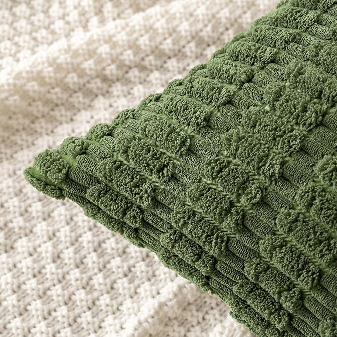 MIULEE Corduroy Decorative Throw Pillow Covers 20x20 Moss Green Pack of 2 | Soft Boho Striped Pillow Covers Modern Farmhouse Home Decor For Sofa Living Room Couch Bed