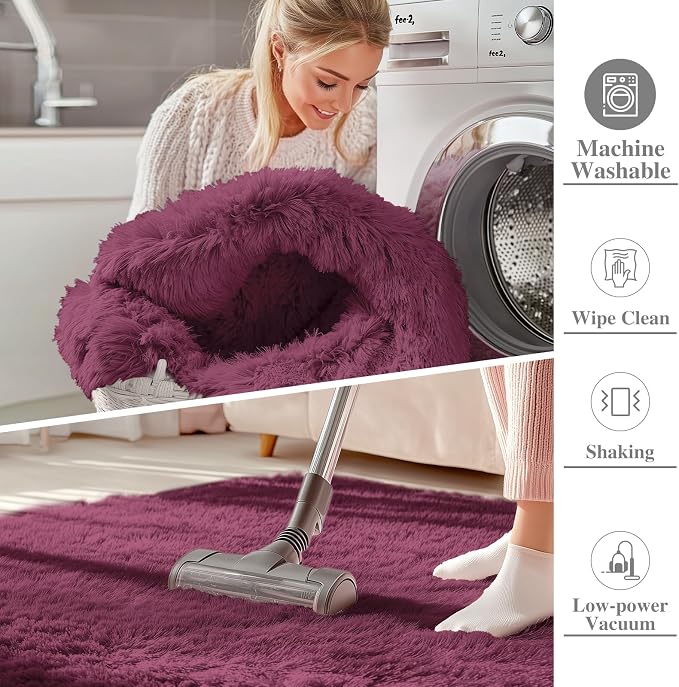 OLANLY 6x9 Machine Washable Large Area Rugs for Living Room, Bedroom, Soft Fluffy Shaggy Bedside Rug, Indoor Floor Carpet for Kids Girls and Boys, Dorms, Nursery, Home Decor Aesthetic, Burgundy