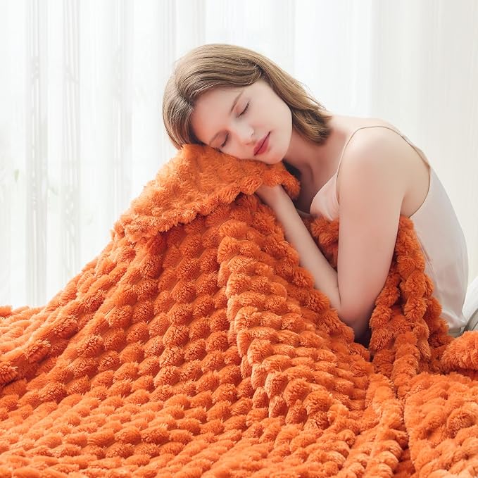 NEWCOSPLAY Fleece Clouds Cozy Twin Blanket for Couch, Orange, 60"x80" | Premium Silky Flannel Blanket, Soft Lightweight Fluffy Throw Blanket for Bed Sofa Decor, Gift for All Season Use