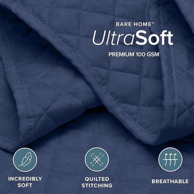 Bare Home Coverlet Set - Twin/Twin Extra Long - Lightweight Bed Decor - Comforter Alternative - All-Season Quilted Bedspread (Twin/Twin XL, Dark Blue)