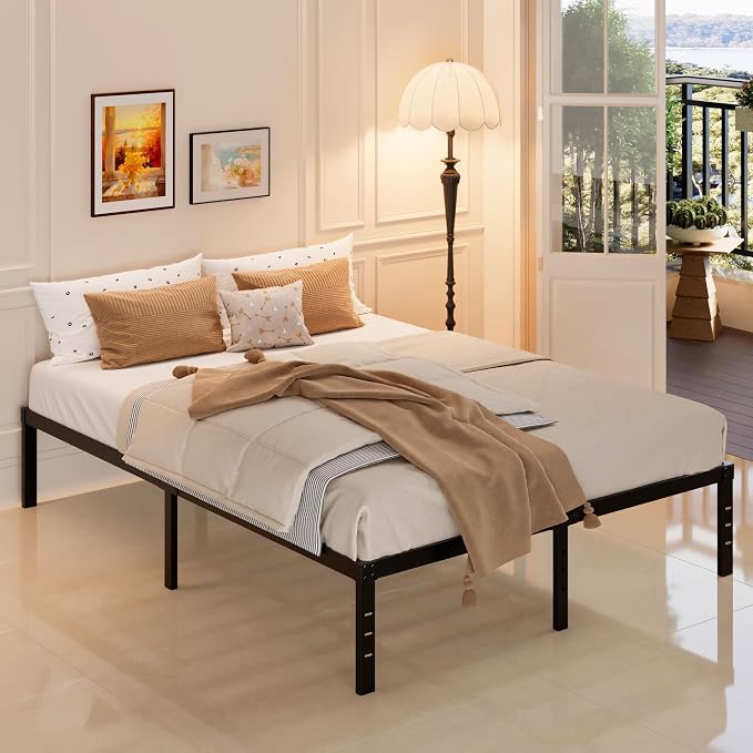 Maenizi 14 Inch Queen Bed Frame Heavy Duty Metal Support Up to 3000 lbs | Bed Frame Queen Size No Box Spring Needed, Under Bed Storage, Easy Assembly, Noise Free, Black