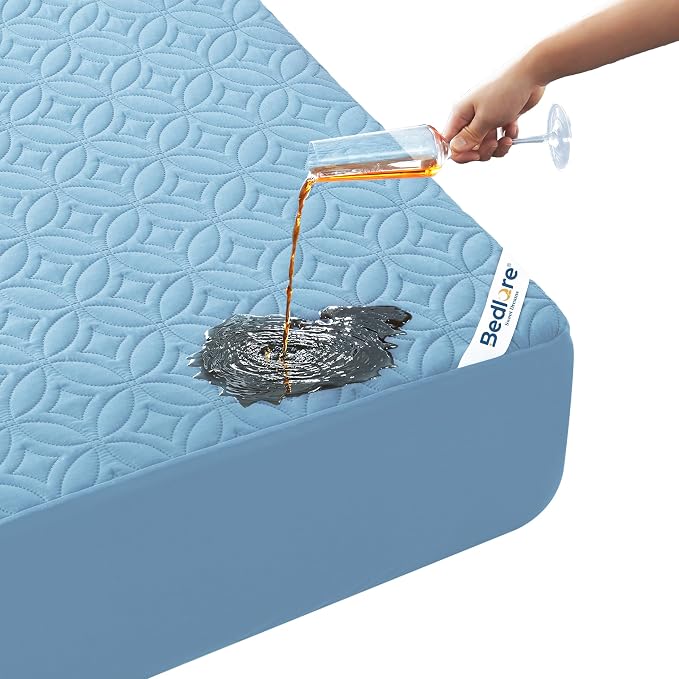 BEDLORE Waterproof Mattress Protector, California King Size Mattress Pad | Deep Pockets Fit 6"-18" Mattresses, Soft Noiseless Dirt-proof Bed Mattress Cover Washable for Bedroom, Hotel (Sky Blue)