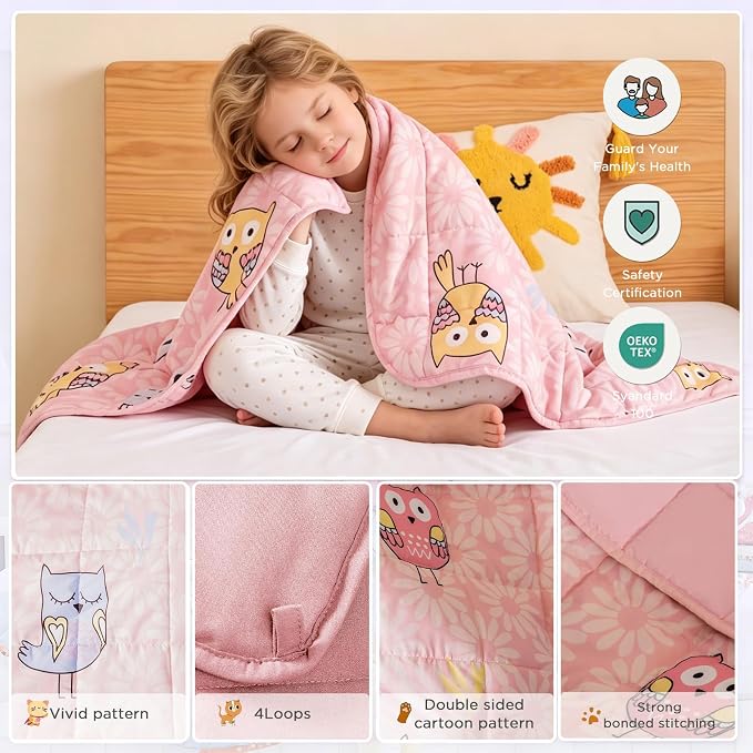 Weighted Blanket - 3 lbs Pink Owl Heavy Blanket - Small Size Breathable Lap Blanket(36 * 48 inches, 3 lbs)