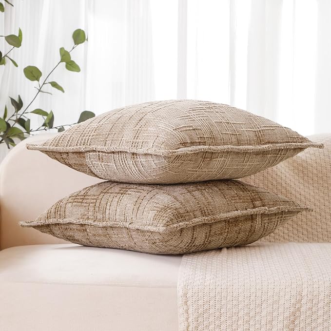 HPUK Chenille Throw Pillow Covers 18x18 Inch, Soft Woven Texture, Set of 2 | Plush woven texture, invisible zipper, couch sofa bed bedroom living room decor, square cushion covers, inserts not included
