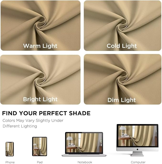Joydeco 90 Inch Blackout Curtains for Bedroom, Thermal Insulated Black Out Curtains 2 Panels Se, Room Darkening Drapes for Living Room Window Rod Pocket Back Tab (W52 x L90 Inch, Beige)