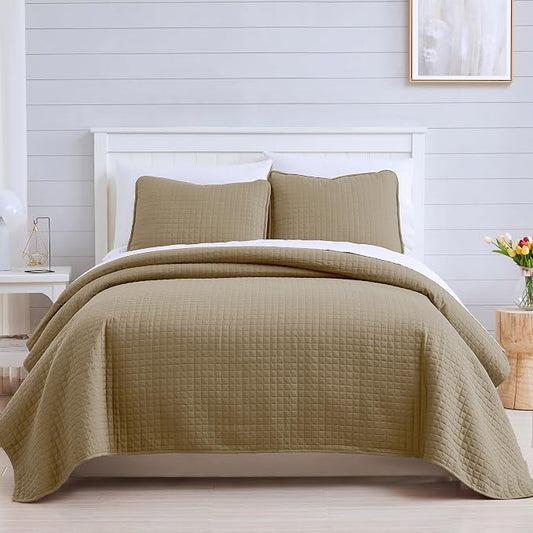 Southshore Fine Living, Inc. Twin Quilt Bedding Set, Soft Brushed Microfiber Taupe Quilts, Twin/XL Coverlet Bedspread, Wrinkle & Pet Hair Resistant Bedding with 1 Pillow Sham, Taupe