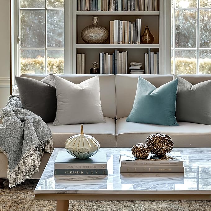 MIULEE Velvet Throw Pillow Covers 22x22 Inch Pack of 2 Grey | Soft Solid Decorative Pillow Covers, Modern Luxury Home Decor, for Couch Chair Sofa Bedroom Livingroom
