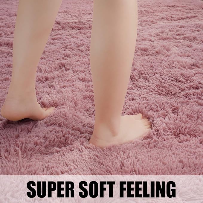 Modern Soft Fluffy Large Shaggy Rug for Bedroom Livingroom Dorm Kids Room Indoor Home Decorative, Non-Slip Plush Furry Fur Area Rugs Comfy Nursery Accent Floor Carpet 4'x6' Blush