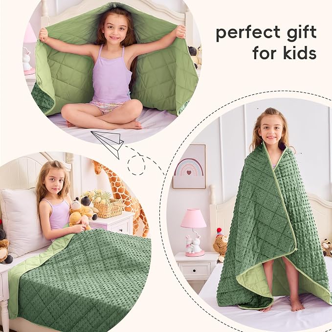 yescool Weighted Blanket 3 lb Moss Green Small Weighted Lap Blanket for Boys and Girls, Cooling Weighted Throw Blankets Minky Heavy Blankets, for 20-45lbs, 36 * 48in