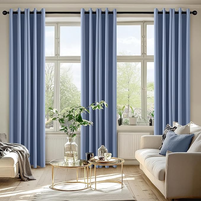 MIULEE Blackout Curtains for Bedroom 2 Panels 40 x 84 Inch Long Denim Blue | Thermal Insulated, Living Room Darkening Grommet Drapes, Noise Reducing, Light Blocking Window Treatments