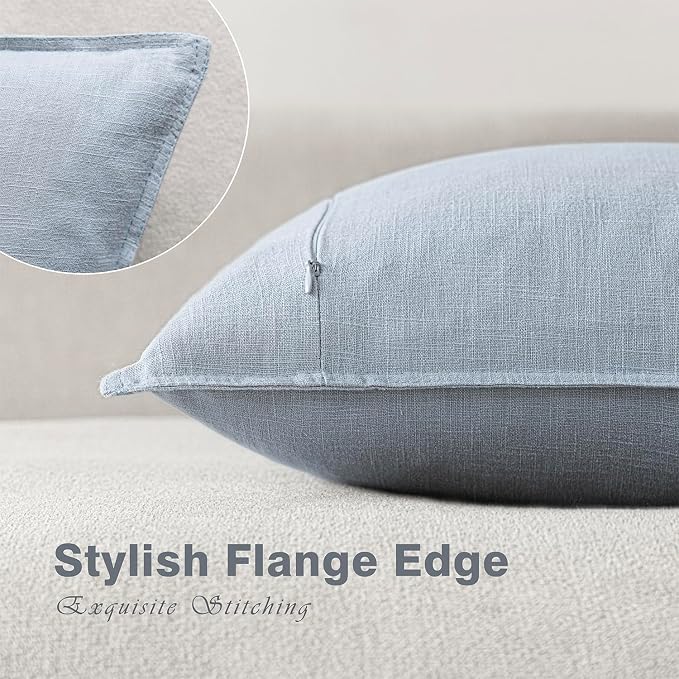 Foindtower Linen Solid Decorative Throw Pillow Covers 16x16 Inch Sky Blue | Pack of 2 Boho Farmhouse Morden Pillowcase,Accent Neutral Cushion Covers,Home Decor for Chair Couch Sofa Bedroom Living Room