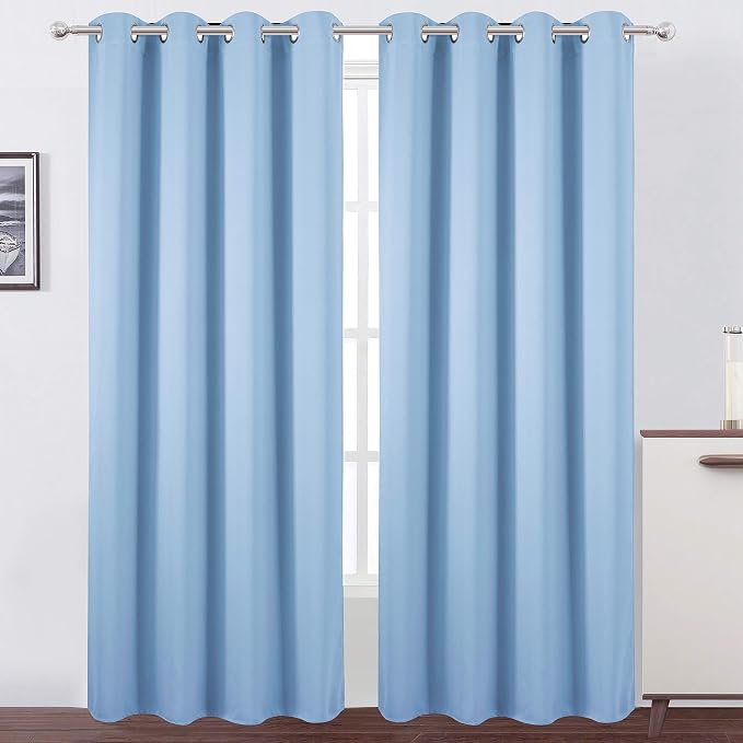Blackout Curtains 66 x 95 inch/Sky Blue Curtains Set of 2 Panels/Thermal Insulated Room Darkening Bedroom Curtains