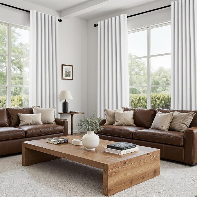 Topfinel 95 inch Bedroom Living Room Curtains 2 Panels 100% Blackout Linen Texture Curtain Drapes with Back Tab Rod Pocket Room Darkening Thermal Insulated Curtains for Dining Sliding Door Snow White