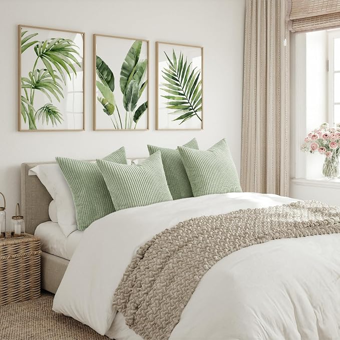 Topfinel 20x20 inch Decorative Sage Green Throw Pillow Covers, Cushion Cases Set of 4 Soft Velvet Modern Double-Sided Designs, Mix and Match for Home Decor, Pillow Inserts Not Included