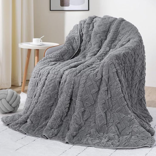 Drewin Weighted Blanket Queen Size 12lbs for Adults,Grey,60 x 80 inches | Great for Sleep Natural and Relaxing，Soft Jacquard Sherpa with Glass Beads，Cozy Heavy Throw Blankets，Machine Washable