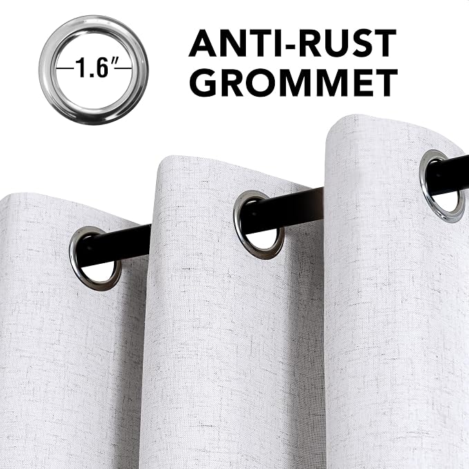 H.VERSAILTEX Linen Curtains 100% Blackout Curtains for Bedroom 120 inch Long Full Light Blocking Nature Linen Blended Window Curtains for Living Room Nickel Grommet (2 Panels, Heathered White)