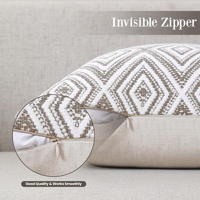 HPUK Throw Pillow Covers 20x20, Set of 4, Natural Couch Pillow Covers | Polyester fabric, patterned and solid designs, hidden zippers, machine washable, for sofas and beds, inserts not included