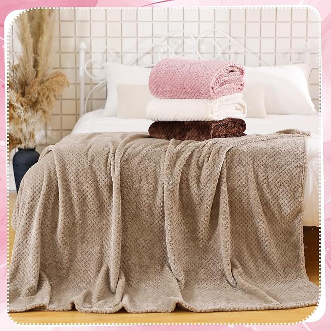 Newwiee 4 Pcs Flanne Fleece Throw Blanket for Bed Couch Large 3D Waffle Textured Soft Blanket Winter Warm Lightweight No Shedding No Pilling Decorative Throw, 50x60 Inch(Graceful Color)