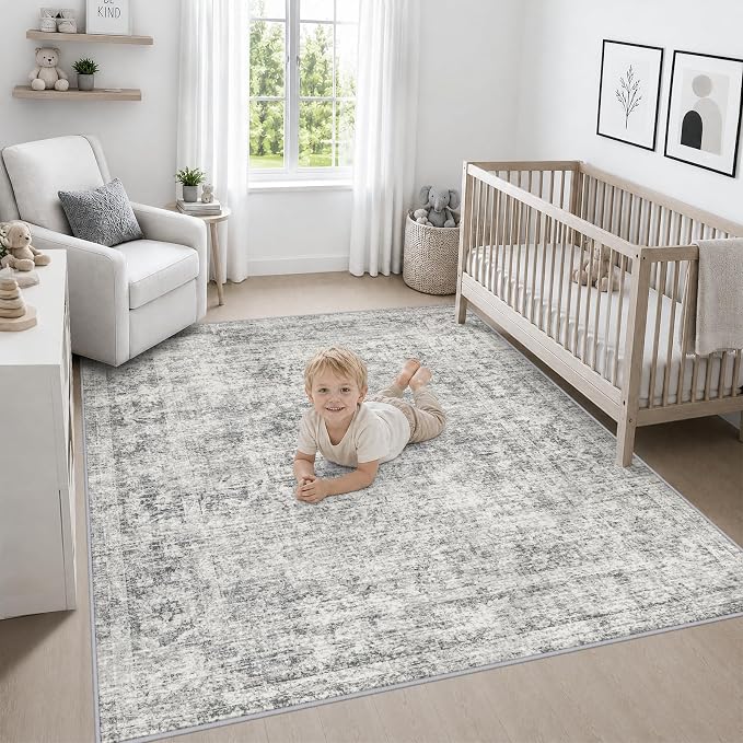 Area Rug Living Room: 5x5 Modern Washable Soft Carpet Black Grey | For Bedroom Dining Room Farmhouse Nursery Hallway Office,Modern Abstract,Machine washable,Non-Slip,Stain Resistant,Indoor