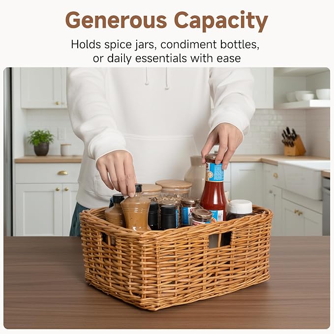 StorageWorks Pantry Baskets, Willow Storage Baskets for Organizing, Shelves, Pantry Organizers and Storage, Brown, 15" L x 11" W x 6 ¾"H