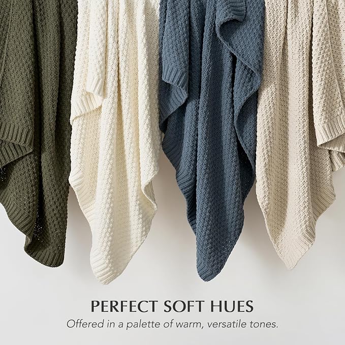 EVERGRACEHOME Chunky Chenille Knit Throw Blanket, 60 x 80, Ivory White | Sculpted Moss Stitch, Chic Modern Farmhouse, All-Season Warmth, OEKO-TEX® Certified, Elegant Blanket for Couch, Bed, Sofa