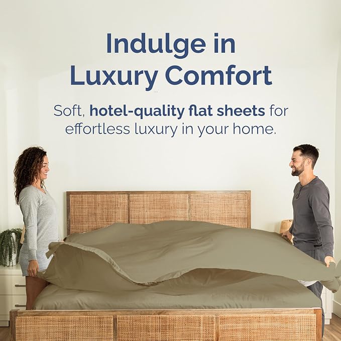 Cal King Flat Sheet - Single Top Flat Sheet Only - Soft & Cooling - Khaki | Hotel Luxury Top Flat Sheet Only, Ultra-Soft, Breathable & Cooling, Fade & Wrinkle Free, Easy-Care, Stain & Shrink Resistant