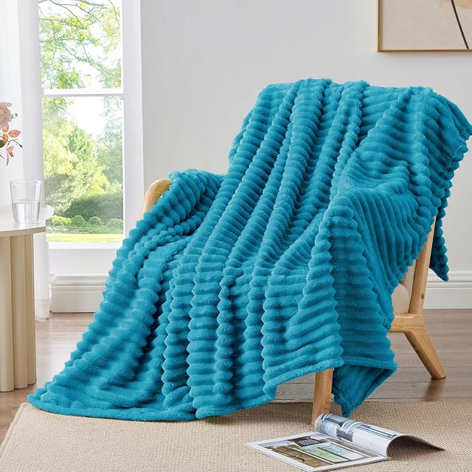 BEDELITE Ribbed Twin Blanket for Couch & Bed, Teal, 60"x80" | Ultra-Soft Plush Fleece, Cozy, Warm Yet Lightweight, Ribbed Texture, Home Decor, Machine Washable, Giftable, All-Season Use