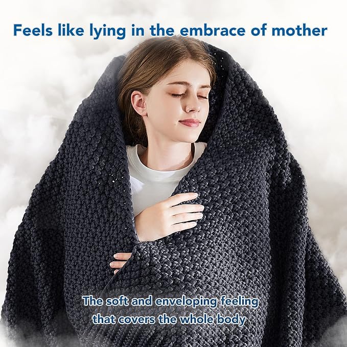 Knitted Weighted Blanket - 50"x60" 5lbs Cooling Chunky Knit Heavy Blanket for Adults Cable Yarn Knit Decorative No Beads Soft, Cozy and Cooling Weighted Throw Blankets Machine Washable