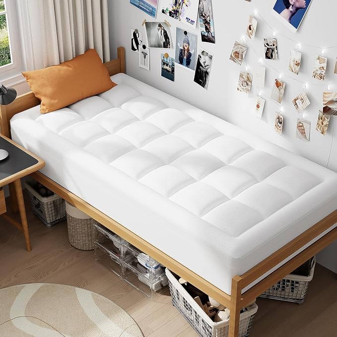 ELEMUSE 3 Inch Twin Dual Layer Memory Foam Mattress Topper with Pillowtop | 2 Inch Cooling Gel Foam,1 Inch Soft Pillowtop Pad, Pressure Relief Bed Topper, Comfortable Support