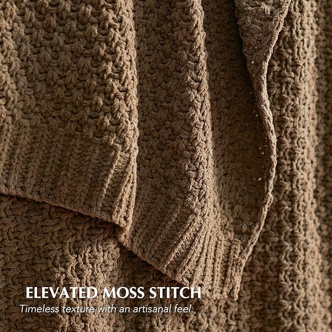 EVERGRACEHOME Chunky Chenille Knit Throw Blanket, 108x92, Camel Brown | Sculpted Moss Stitch, Chic Modern Farmhouse, All-Season Warmth, OEKO-TEX® Certified, Oversized King for Couch, Bed, Sofa