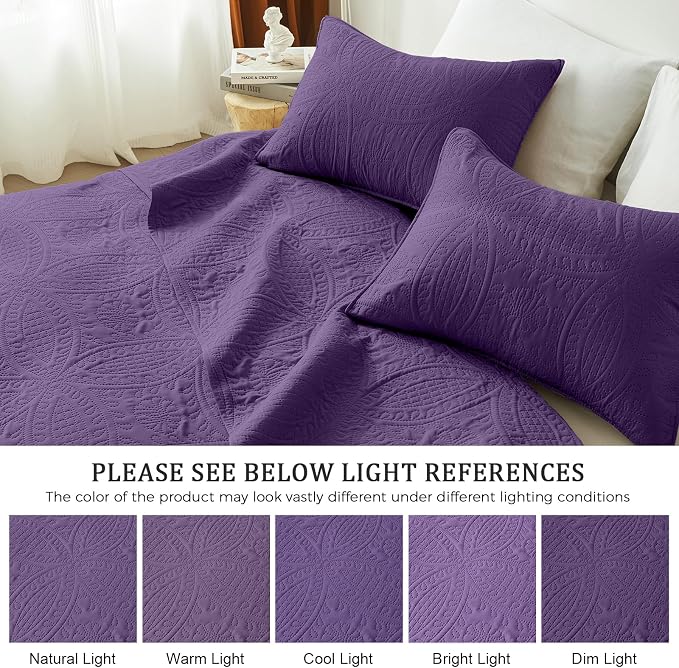 akkialla Purple Twin Quilt Set, Ultrasonic Lightweight Bedspread Coverlet for Modern Minimalist Bedroom, Soft Microfiber Coin Pattern Bedding, 2-Piece (1 Quilt, 1 Pillow Sham) | Breathable fabric