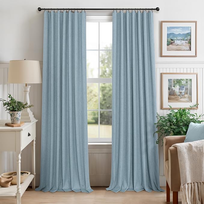 Slate Blue Curtains 108 Inches Long 2 Panel Burg 100% Blackout Boho Linen Textured Darkening Thermal Insulating Ceiling to Floor Length Drapes Dusty Blue Grey Curtain for Bedroom Living Room Divider