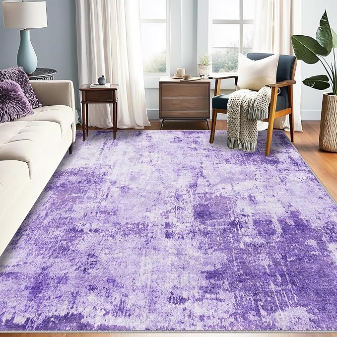 RELEANY Washable 6'x9' Abstract Area Rug for Living Room Purple | Carpet for Bedroom, Kitchen, Office, Hallway and Entryway, Printed Pattern, Non‑Slip, Soft, Stain‑Resistant, Easy to Clean