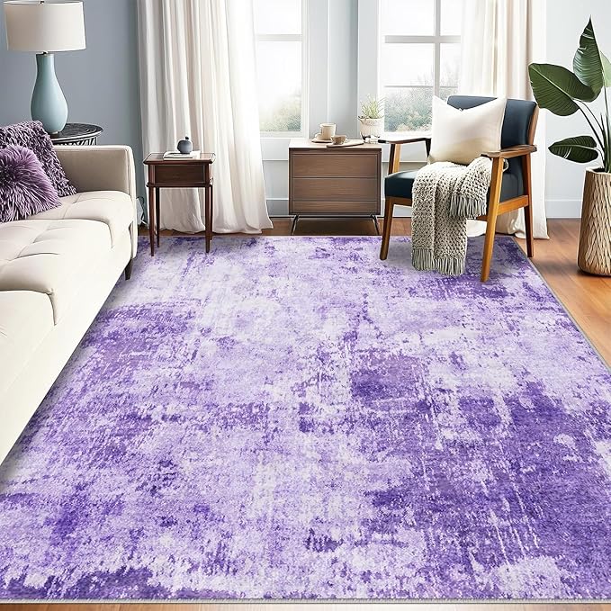 RELEANY Washable 9'x12' Abstract Area Rug for Living Room Purple | Carpet for Bedroom, Kitchen, Office, Hallway and Entryway, Printed Pattern, Non‑Slip, Soft, Stain‑Resistant, Easy to Clean