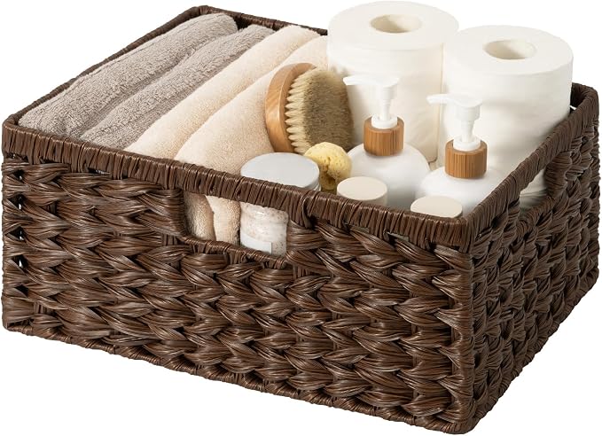 GRANNY SAYS Wicker Storage Baskets for Shelves, Plastic Brown Basket,1-Pack | Waterproof Wicker Baskets for Organizing, Woven Baskets for Shelves, Decorative Basket for Pantry, Brown Basket for Storage
