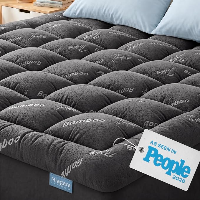 Niagara Sleep Solution Ultra Soft Queen RV Size Mattress Topper - Rayon Derived from Bamboo Pillow Top Mattress Pad for Back Pain Relief - Naturally Cooling for Hot Sleepers, Dark Gray