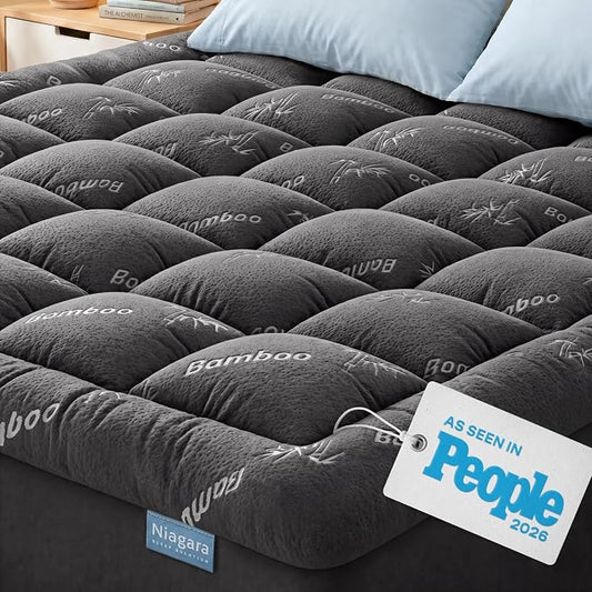 Niagara Sleep Solution Ultra Soft & Cooling Mattress Topper - Cal King Size | Rayon Derived from Bamboo, Pillow Top Mattress Pad, 20" Deep Pocket, Back Pain Relief, Perfect for Hot Sleepers, Dark Gray
