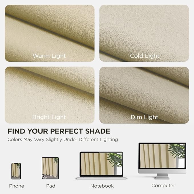 Joydeco Blackout Curtains 72 Inch Length 2 Panels Set, Thermal Insulated Long Curtains& Drapes 2 Burg, Room Darkening Grommet Drapes for Bedroom Living Room Window (Light Beige, W52 x L72 Inch)