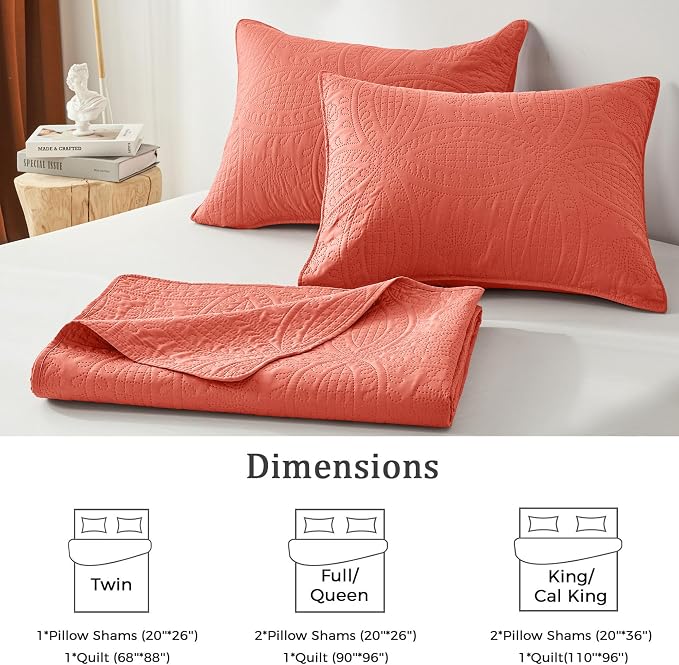akkialla Mocha Coral Twin Quilt Set,Ultrasonic Lightweight Bedspread Coverlet for Modern Minimalist Bedroom,Soft Microfiber Coin Pattern Bedding,2-Piece (1 Quilt,1 Pillow Sham)