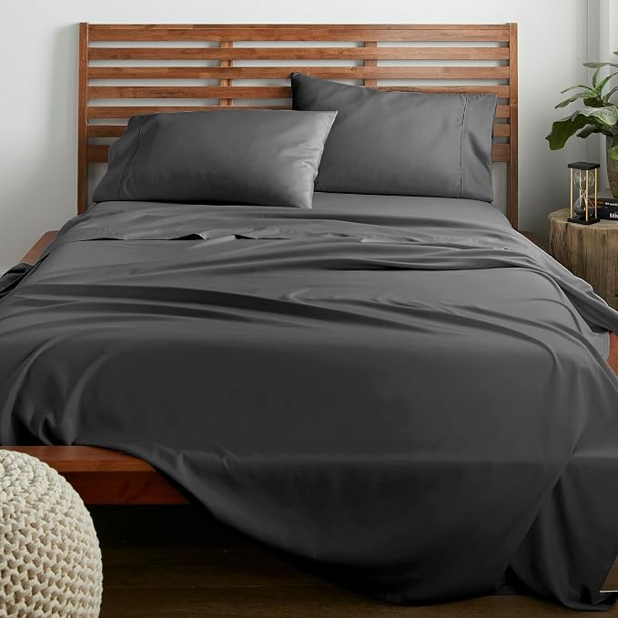 American Home Collection King Sheet Set - Ultra-Soft Microfiber 15-Inch Deep Pocket - Wrinkle Free and Fade Resistant (Dark Gray)