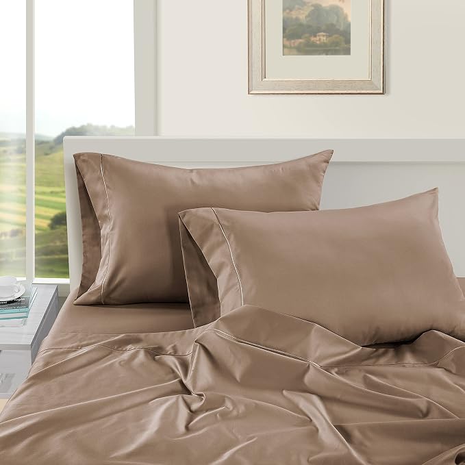 LANE LINEN 100% Egyptian Cotton Full Size Bed Sheets, Machine Washable Naturally Temperature regulating Sustaibable No Pill Fade Resistant Full Size Sheets Set Cotton- Hazelwood