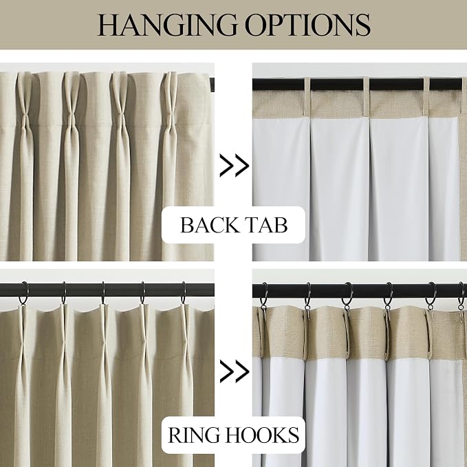 Vision Home Sand Pinch Pleated Full Blackout Curtains Linen Blended Room Darkening Window Curtains 72 inch for Living Room Bedroom Thermal Insulated Pinch Pleat Drapes with Hooks 1 Panel 60" Wx72 L