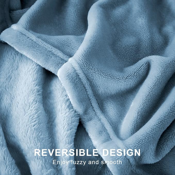 Hansleep Twin Washed Blue Fleece Blanket, Soft Flannel Bed Blanket | Fuzzy Cozy Blanket 60x80 Inches, Multi-use for Bed, Sofa, Couch, Travel, Camping, All Season Warm Lightweight Cover