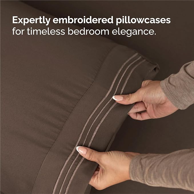 King Size 4 Piece Sheet Set - Comfy Breathable & Cooling Sheets - Brown | Hotel Luxury Bed Sheets for Women & Men, Deep Pockets, Easy-Fit, Extra Soft and Wrinkle Free Sheets, Oeko-Tex Bed Sheet Set