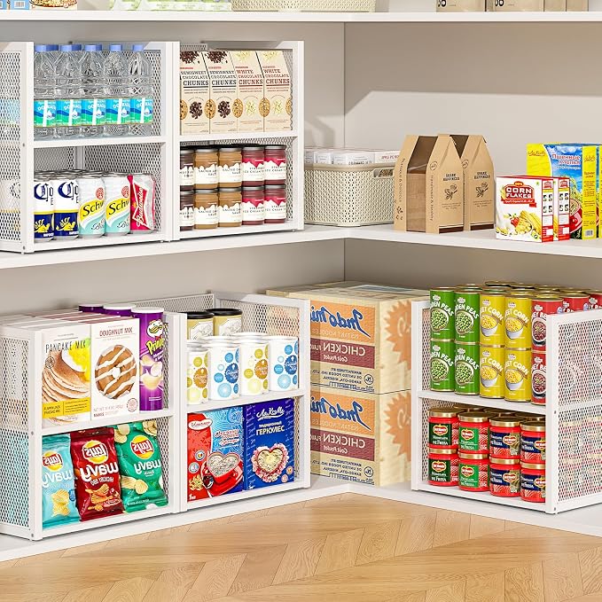 2-Tier Stackable Closet Organizers and Storage Basket, Wire Clothes Shelf Organizer Bins, Sweater Storage for Wardrobe Cupboard, Multifunctional Cube Storage Box for Kitchen Bath Laundry Room, White