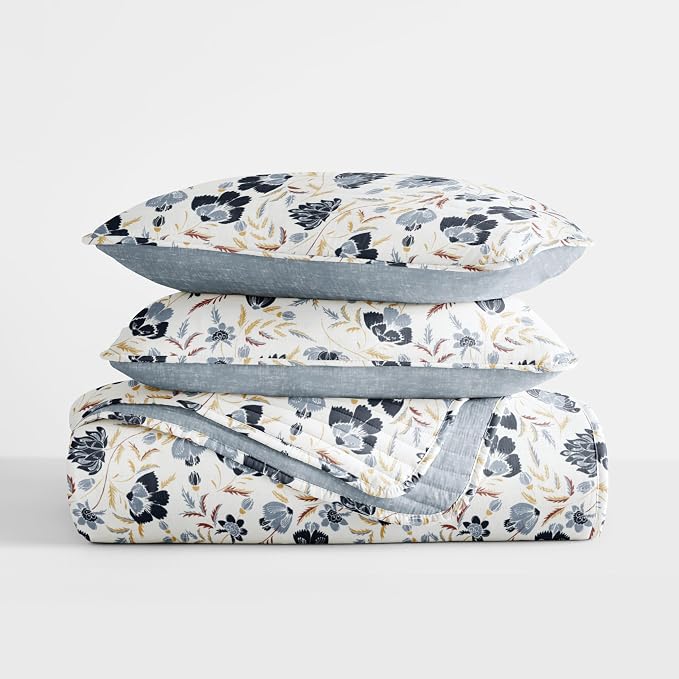 Merit Linens 3 Piece Quilt Set - Super Soft - Lightweight - All Season Quilted Coverlet - Timeless Patterns - Full/Queen Light Blue